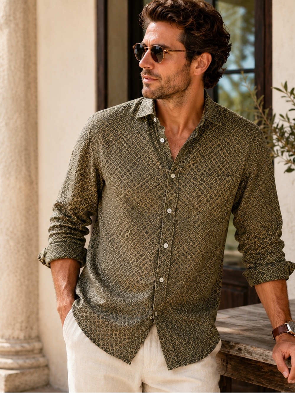 Murano Baird McNutt 100% Linen Slim Fit Button Down Shirt S